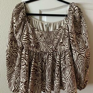 Zara Brown and Cream Patterned Blouse